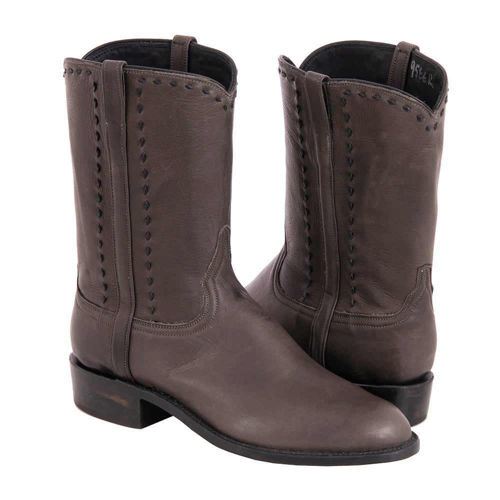 Men's 10" Grey Roper Boots with Buckstitch and Covered Side