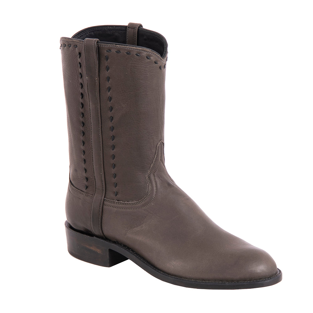 Men's 10" Grey Roper Boots with Buckstitch and Covered Side