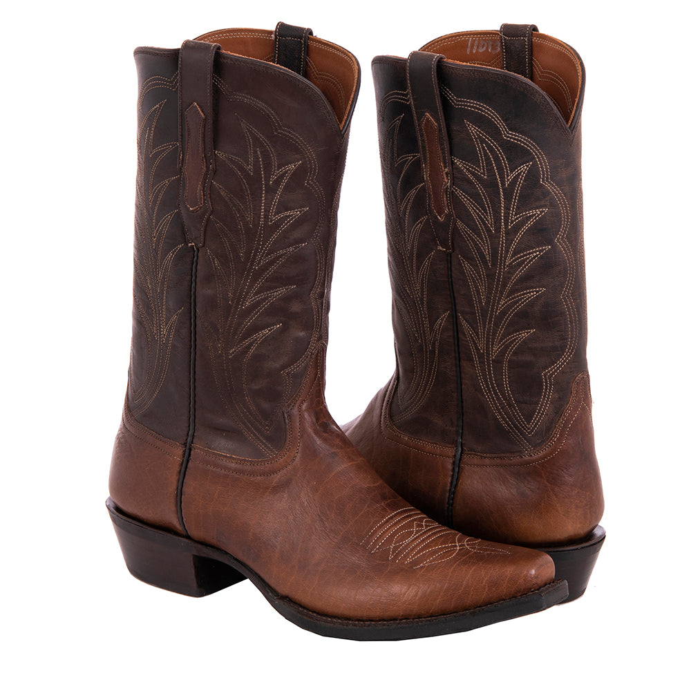 Men's 12" Bourbon Bison Tobac Goat Cowboy Boot with Mini Vibram Soles