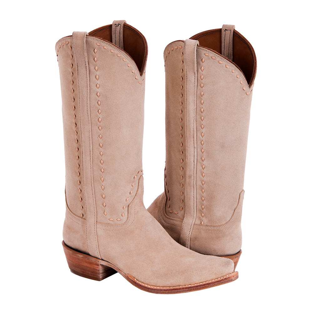 Ladies 13" Tan Roughout Buckstitch Cowboy Boots