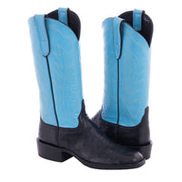 Ladies 13" Black Full Quill Ostrich Blue Winn Cowboy Boot