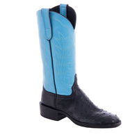 Ladies 13" Black Full Quill Ostrich Blue Winn Cowboy Boot