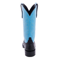 Ladies 13" Black Full Quill Ostrich Blue Winn Cowboy Boot