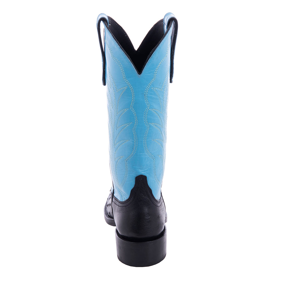 Ladies 13" Black Full Quill Ostrich Blue Winn Cowboy Boot