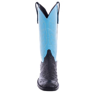 Ladies 13" Black Full Quill Ostrich Blue Winn Cowboy Boot