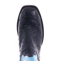 Ladies 13" Black Full Quill Ostrich Blue Winn Cowboy Boot