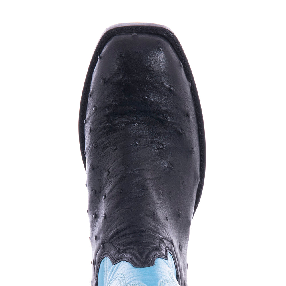 Ladies 13" Black Full Quill Ostrich Blue Winn Cowboy Boot