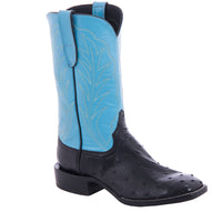 Men's 12" Black Full Quill Ostrich Blue Winn Cowboy Boot