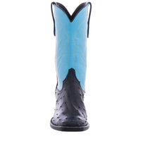 Men's 12" Black Full Quill Ostrich Blue Winn Cowboy Boot