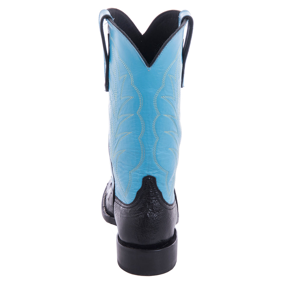 Men's 12" Black Full Quill Ostrich Blue Winn Cowboy Boot