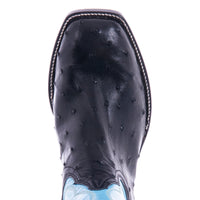 Men's 12" Black Full Quill Ostrich Blue Winn Cowboy Boot