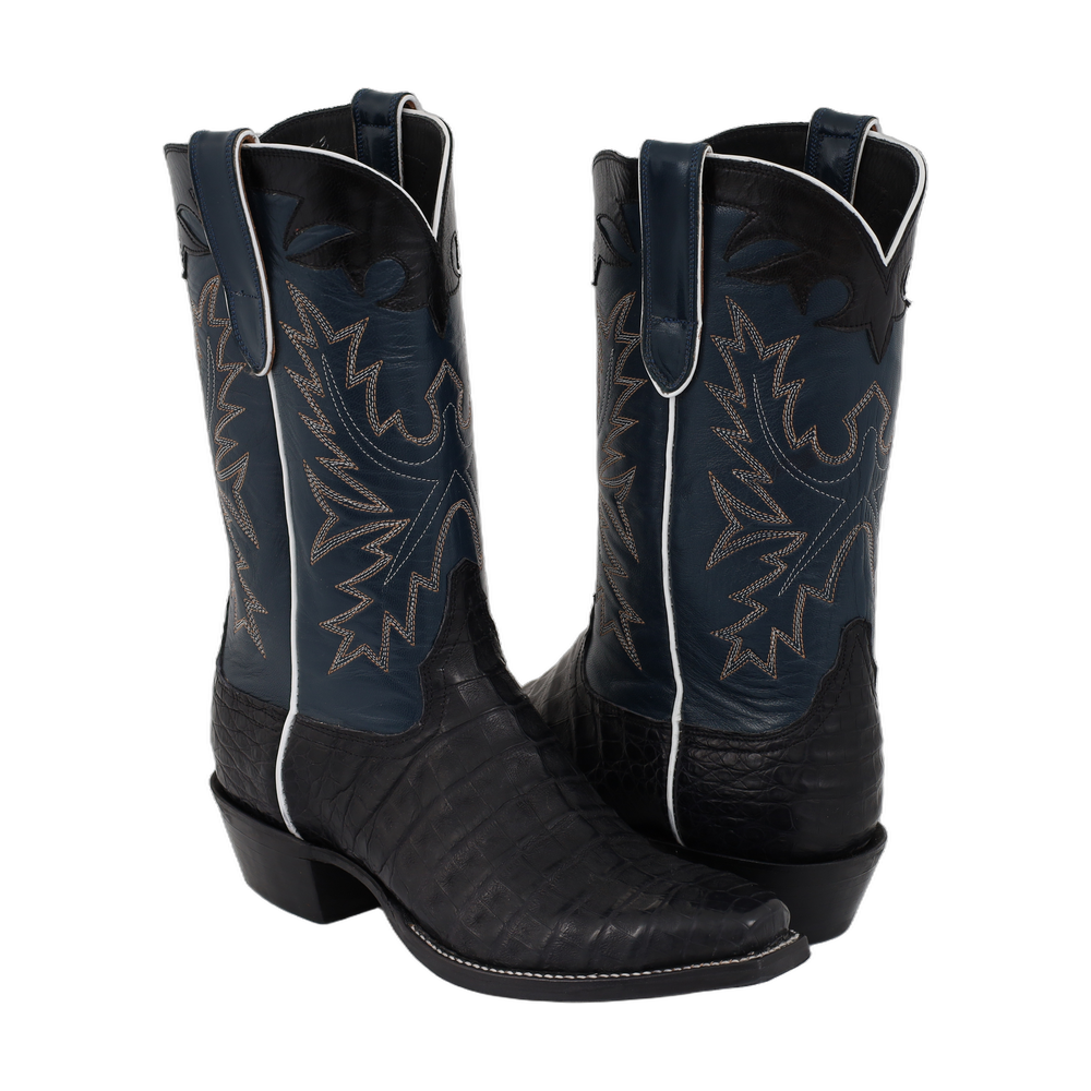 MEN'S 12-2 BLACK CAIMAN BLUE KIDSKIN FERN STITCH BK NUGGET CL COWBOY BOOT WITH MINI VIBRAM