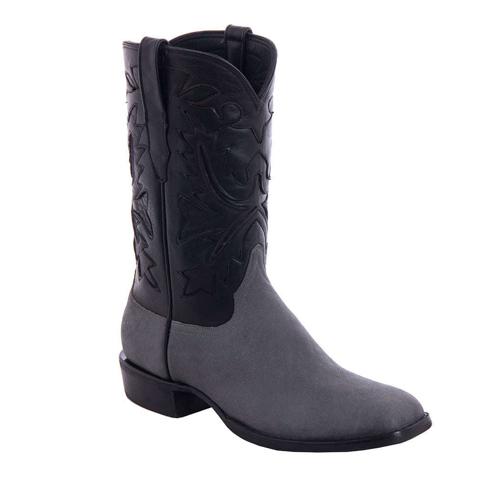 Men's 12" Grey Elephant Black Aniline Chocolate Aniline Fern Inlay with Mini Vibram Sole