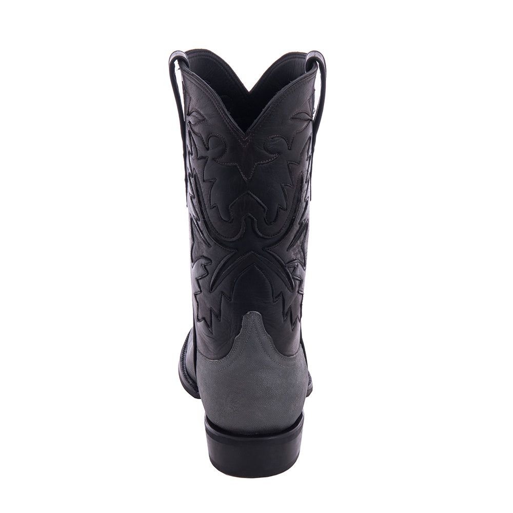 Men's 12" Grey Elephant Black Aniline Chocolate Aniline Fern Inlay with Mini Vibram Sole