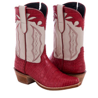 Ladies 10" Red Gator Pearl Goat Red Collar and Stitched Cowboy Boot