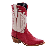 Ladies 10" Red Gator Pearl Goat Red Collar and Stitched Cowboy Boot
