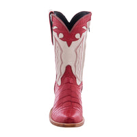Ladies 10" Red Gator Pearl Goat Red Collar and Stitched Cowboy Boot