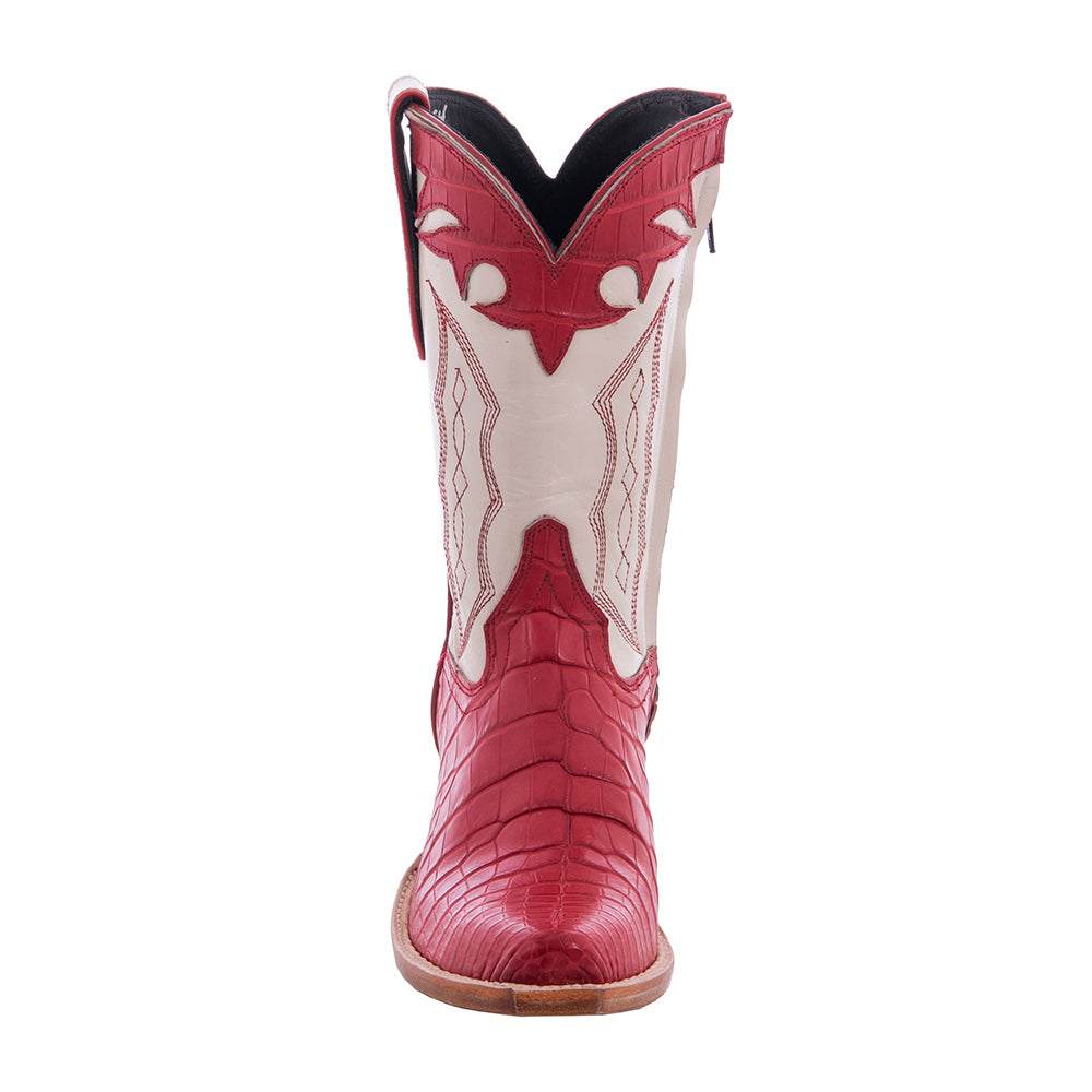Ladies 10" Red Gator Pearl Goat Red Collar and Stitched Cowboy Boot