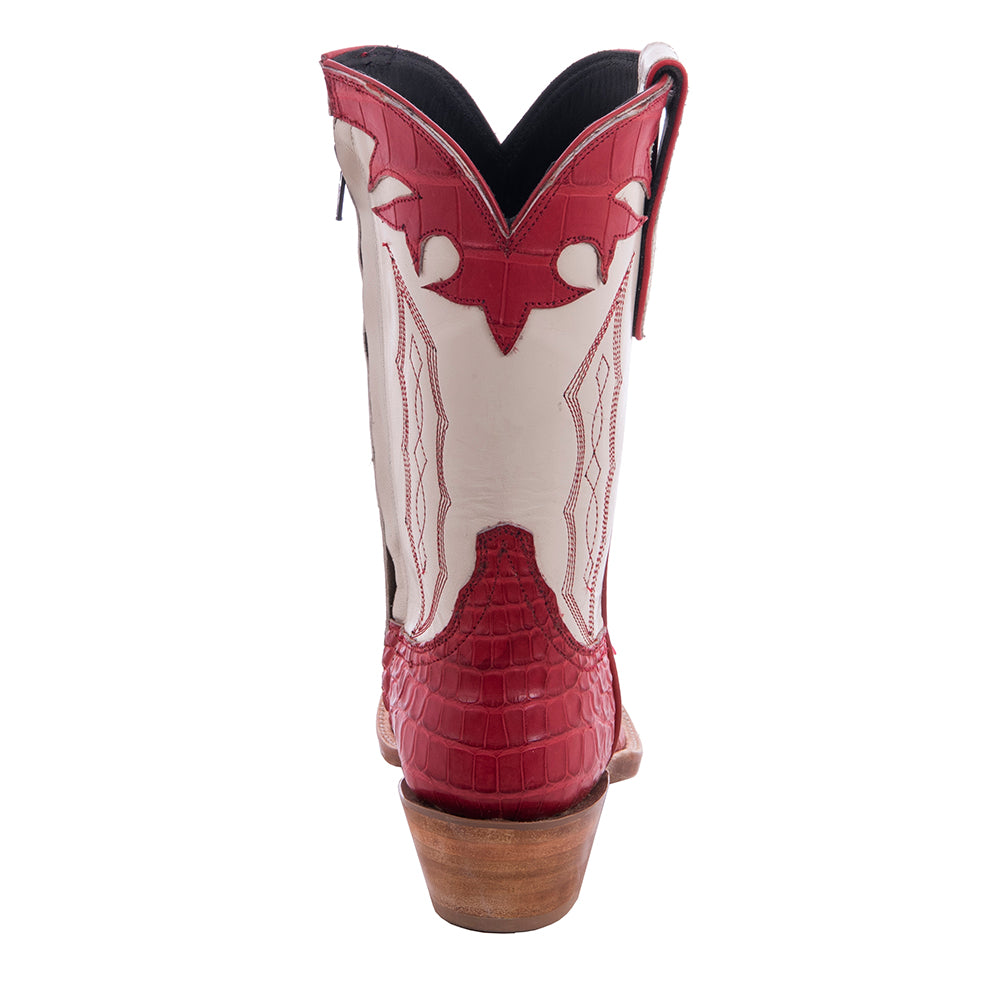 Ladies 10" Red Gator Pearl Goat Red Collar and Stitched Cowboy Boot