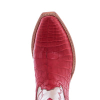 Ladies 10" Red Gator Pearl Goat Red Collar and Stitched Cowboy Boot