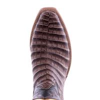 Ladies 16" Natural Caiman Chocolate Kidskin Gold Inlay Cowboy Boot