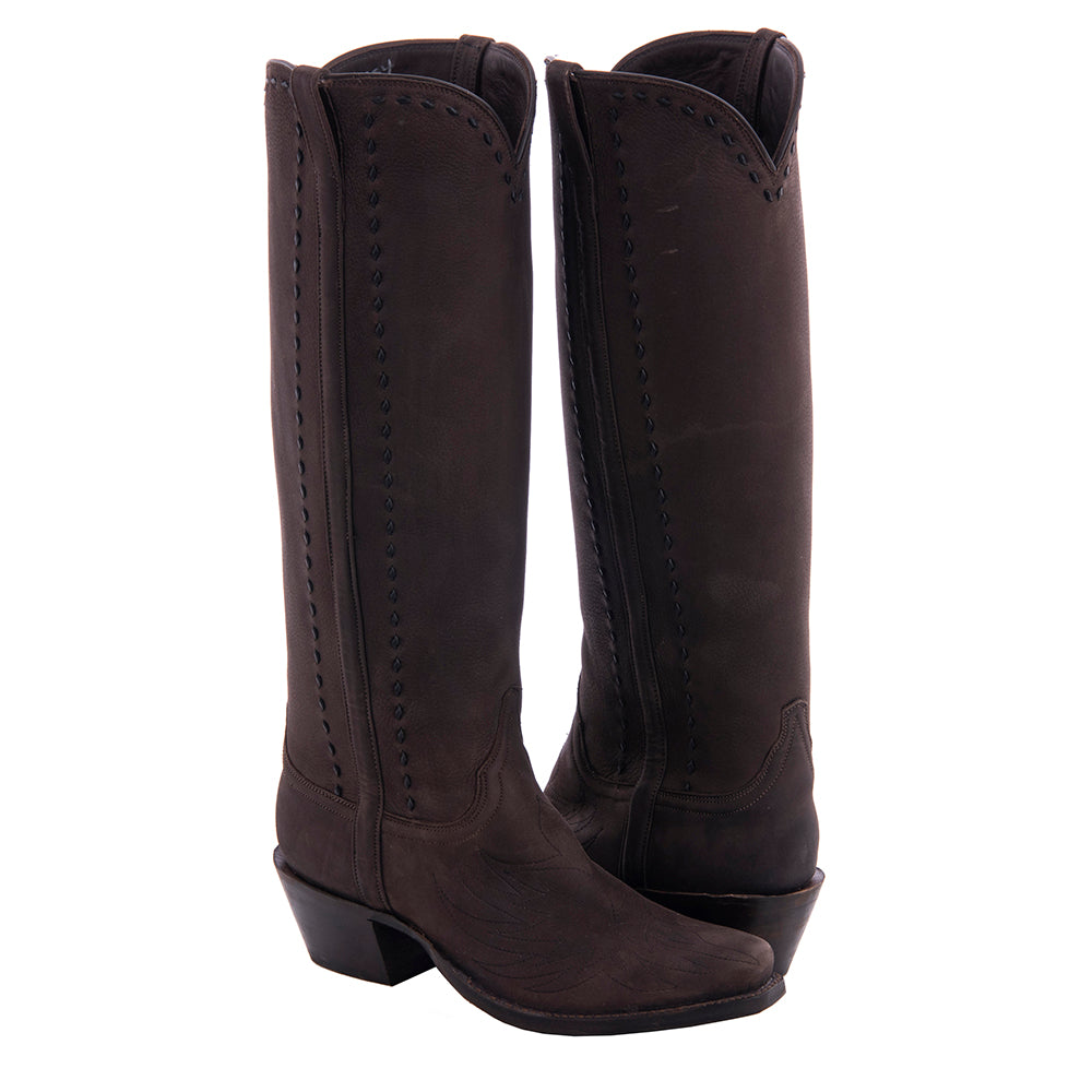 Ladies 17" Chocolate Nubuck Covered Side Seam 1/2 Buckstitch Cowboy Boot