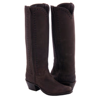 Ladies 17" Chocolate Nubuck Covered Side Seam 1/2 Buckstitch Cowboy Boot