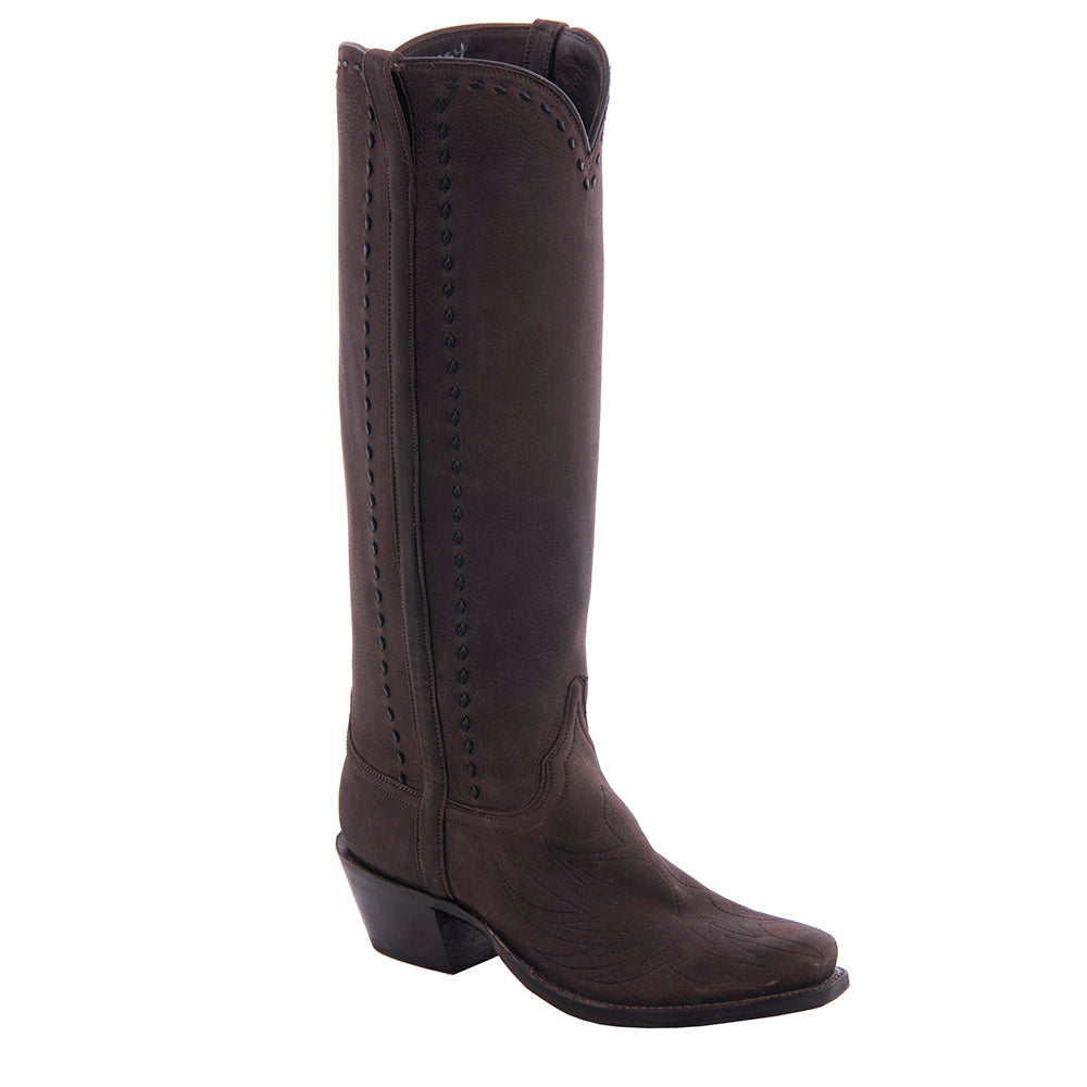 Ladies 17" Chocolate Nubuck Covered Side Seam 1/2 Buckstitch Cowboy Boot