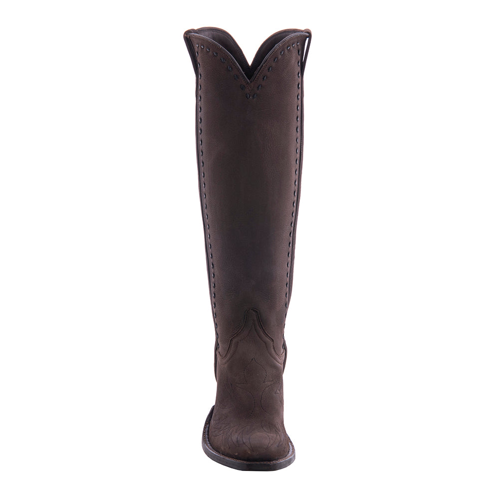 Ladies 17" Chocolate Nubuck Covered Side Seam 1/2 Buckstitch Cowboy Boot