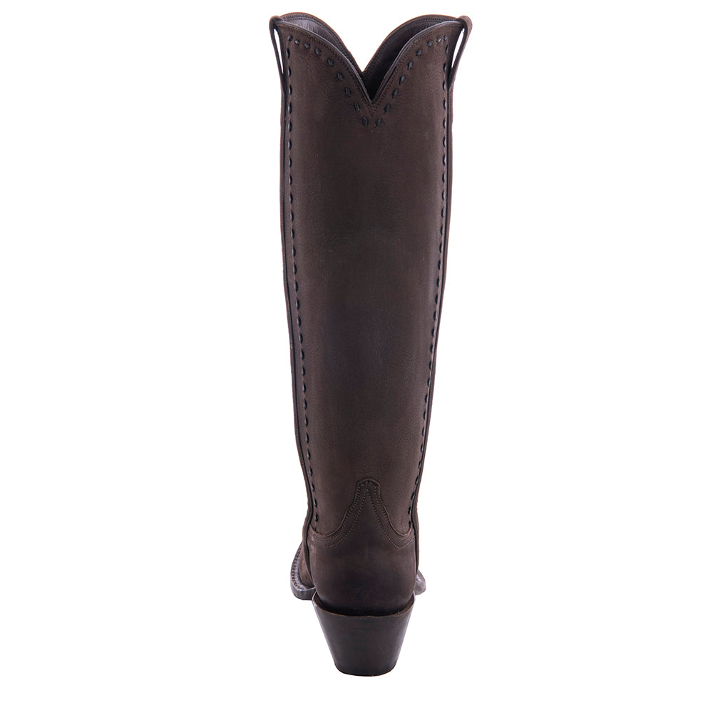 Ladies 17" Chocolate Nubuck Covered Side Seam 1/2 Buckstitch Cowboy Boot