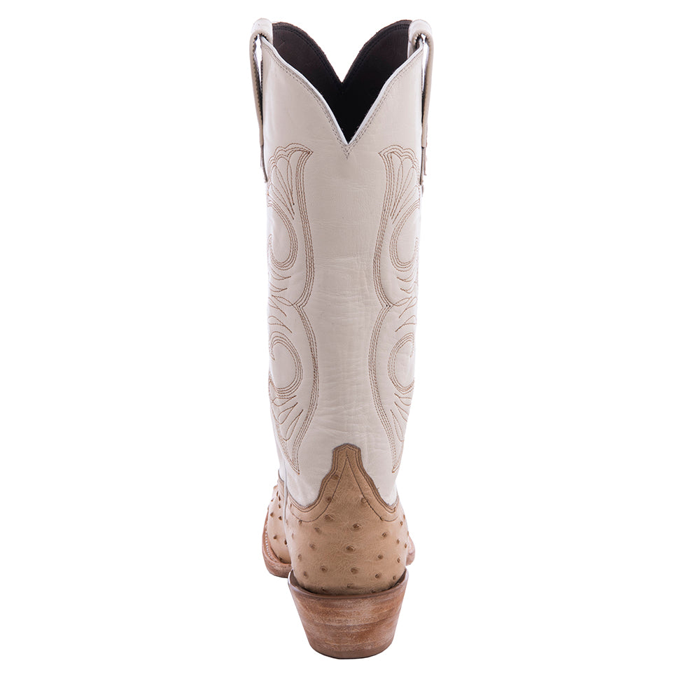 Ladies 14" Natural Full Quill Ostrich Bone Kidskin Swan Cowboy Boot