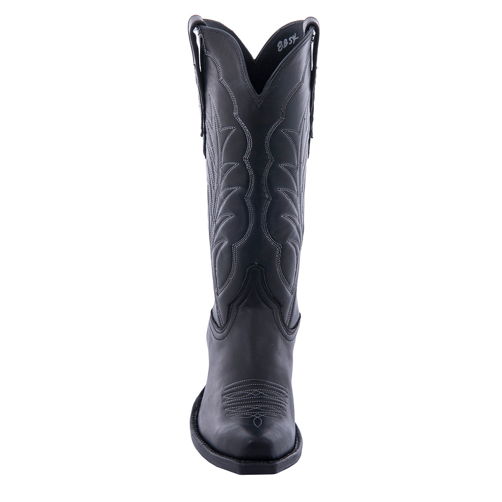 Ladies 13” Black Aniline with White Winn Stitch and Toe Bug Cowboy Boot