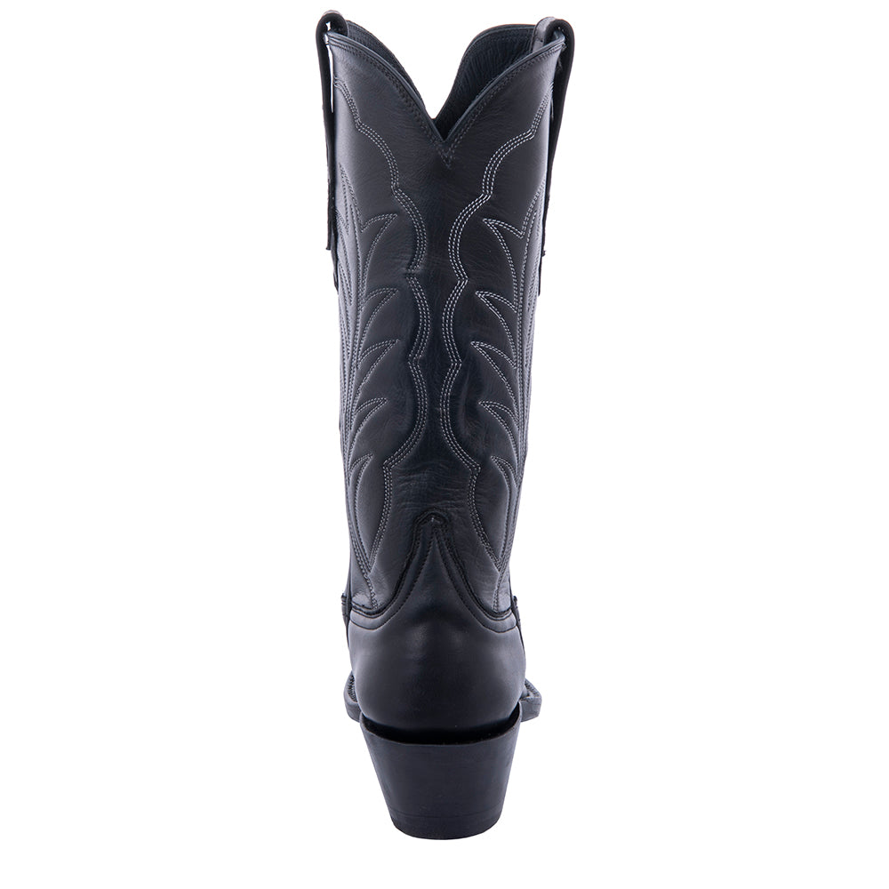 Ladies 13” Black Aniline with White Winn Stitch and Toe Bug Cowboy Boot