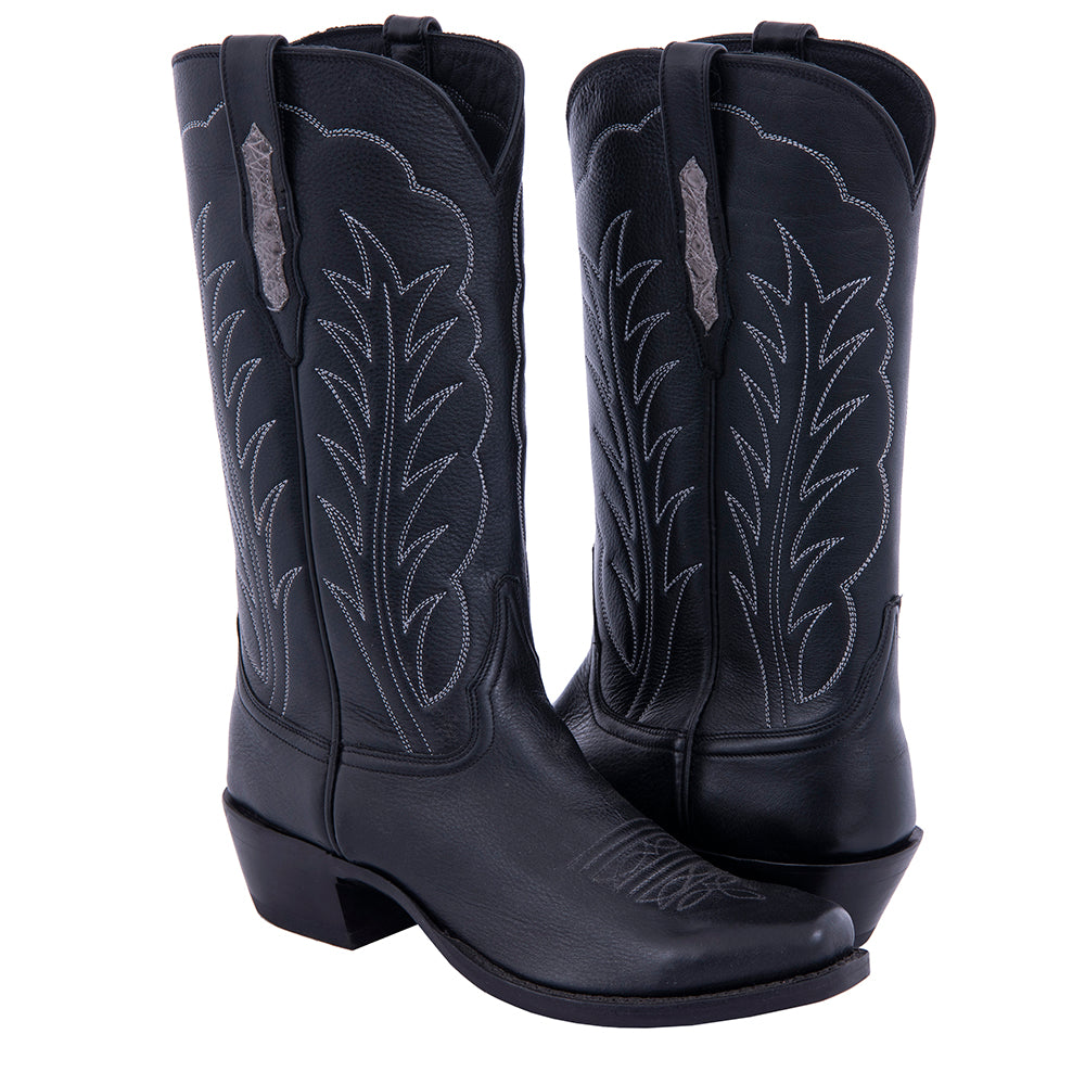 Ladies 17-2 Black Aniline Silver Winn Cowboy Boot with Horseman Sole