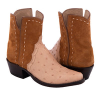 Ladies' Short Natural Full Quill Ostrich and Sand Roughout Natural Buckstitch Boot