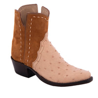 Ladies' Short Natural Full Quill Ostrich and Sand Roughout Natural Buckstitch Boot