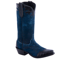 Ladies' Blue Break Roughout with Black Nile Fern Details and Full Black Buckstitch Cowboy Boot