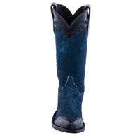 Ladies' Blue Break Roughout with Black Nile Fern Details and Full Black Buckstitch Cowboy Boot