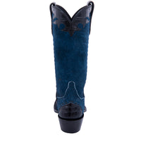 Ladies' Blue Break Roughout with Black Nile Fern Details and Full Black Buckstitch Cowboy Boot