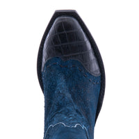 Ladies' Blue Break Roughout with Black Nile Fern Details and Full Black Buckstitch Cowboy Boot