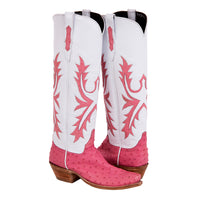 Ladies 17" Pink Ostrich White Kidskin Old Nugget Cowboy Boot