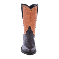 Ladies Cowboy 10" Nicotine Full Quill Ostrich Natural Tooled Top Half Buckstitch
