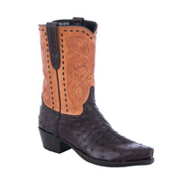 Ladies Cowboy 10" Nicotine Full Quill Ostrich Natural Tooled Top Half Buckstitch