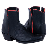 Ladies Black Ostrich Orange Trim Short Cowboy Boots