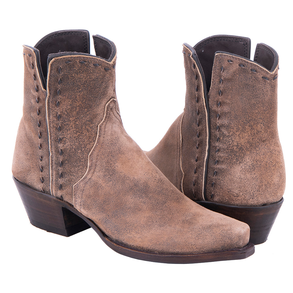 Ladies Short Mocha Lamb Buckstitch Boots