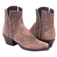 Ladies Short Mocha Lamb Buckstitch Boots