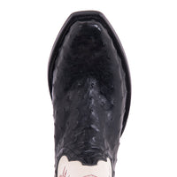 Men's Black Full Quill Ostrich and Bone Kidskin Old Nugget Cowboy Boot with Mini Vibram Sole