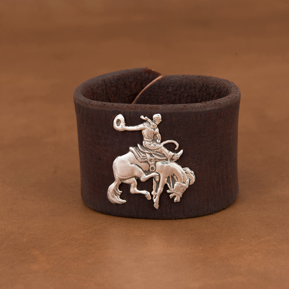 BUCKAROO ON WEATHERED LEATHER CUFF