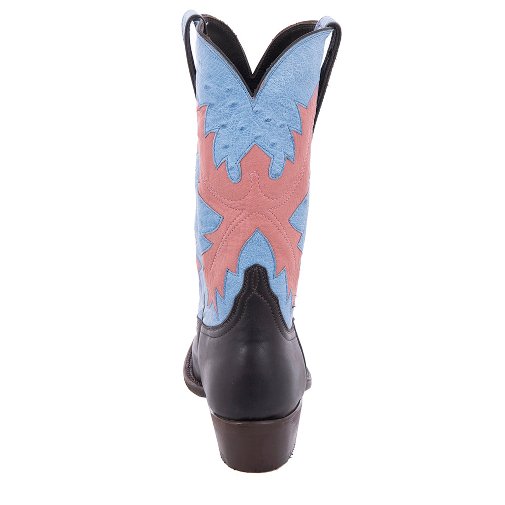 Ladies Brown Aniline and Smooth Ostrich Indigo Cowboy Boots