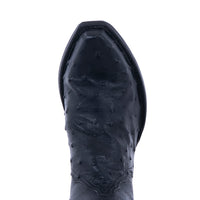 Ladies Black Ostrich Orange Trim Short Cowboy Boots